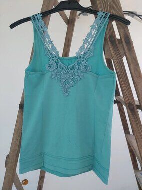 Turquoise tank top with lace details In Extenso – Size S (100% Cotton)